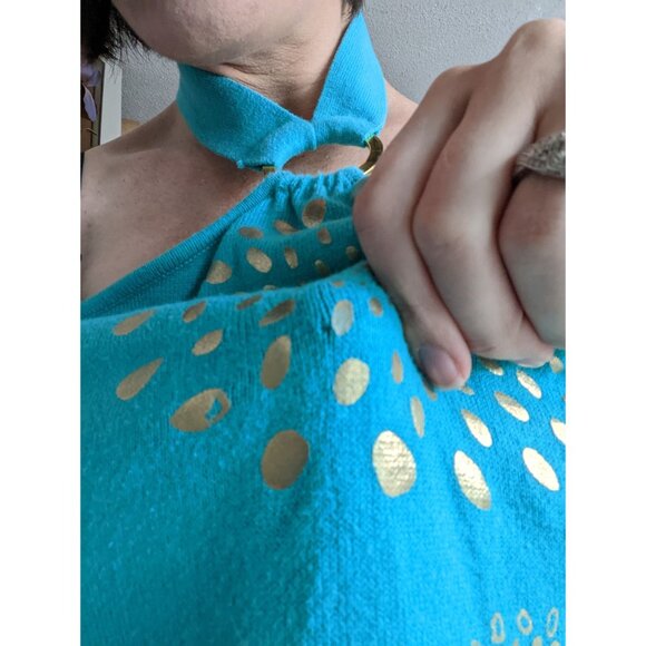 Vintage y2k Teal Gold Knit Halter Top - Picture 4 of 7